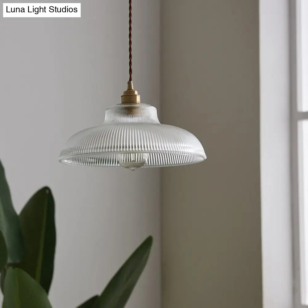 Retro Industrial Pendant Lighting - 1 Light Prismatic Glass Dome - Perfect for Living Room