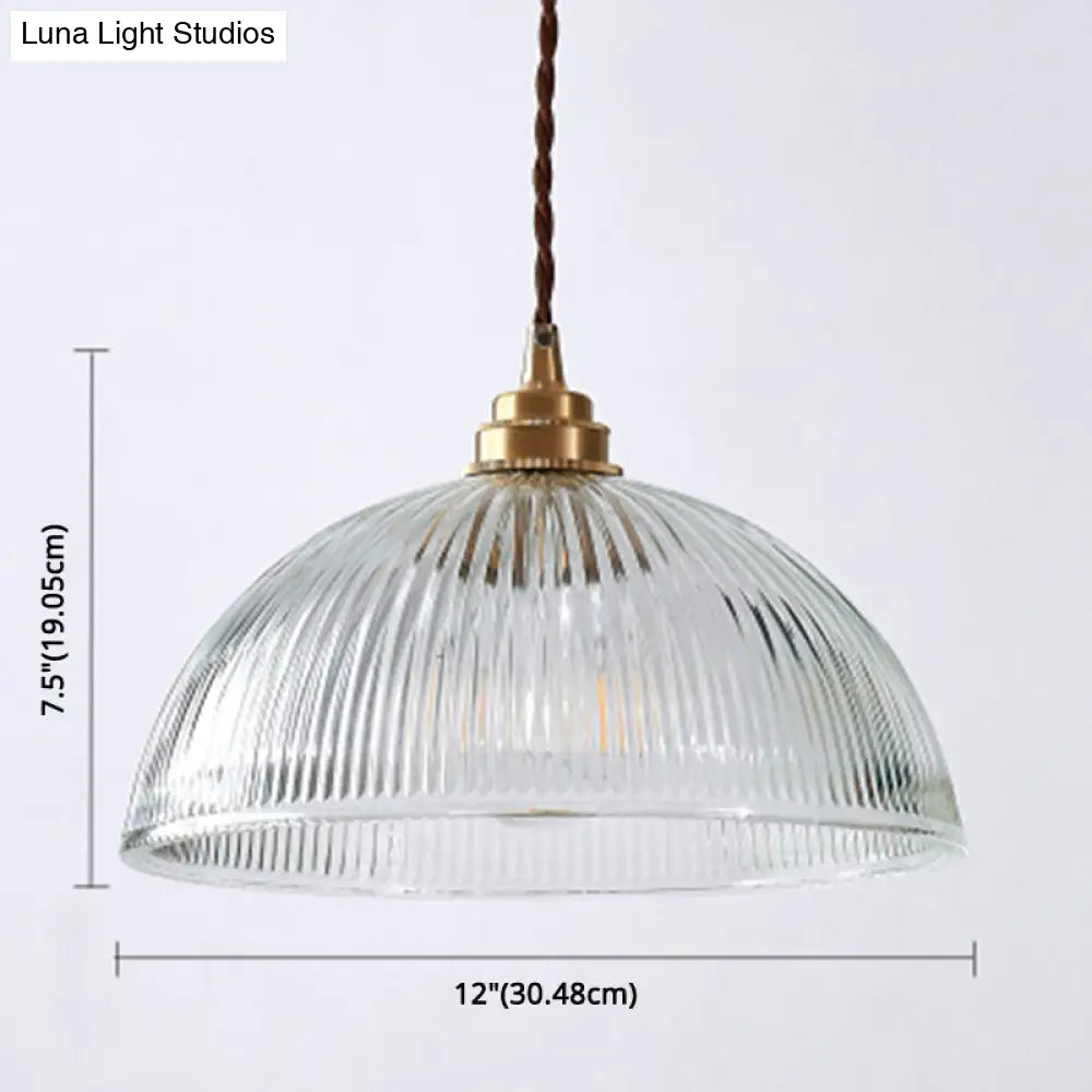 Retro Industrial Pendant Lighting - 1 Light Prismatic Glass Dome - Perfect for Living Room