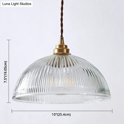 Retro Industrial Pendant Lighting - 1 Light Prismatic Glass Dome - Perfect for Living Room