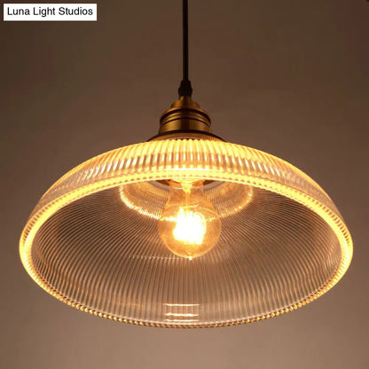 Retro Industrial Pendant Lighting - 1 Light Prismatic Glass Dome - Perfect for Living Room