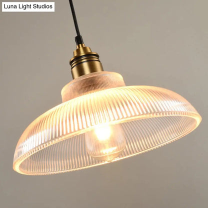 Retro Industrial Pendant Lighting - 1 Light Prismatic Glass Dome - Perfect for Living Room