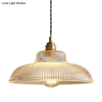 Retro Industrial Pendant Lighting - 1 Light Prismatic Glass Dome - Perfect for Living Room