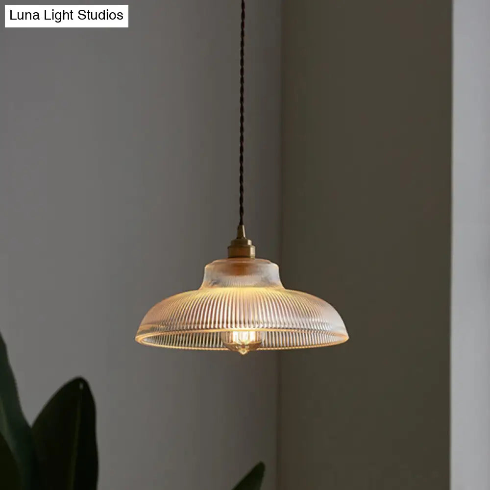 Retro Industrial Pendant Lighting - 1 Light Prismatic Glass Dome - Perfect for Living Room