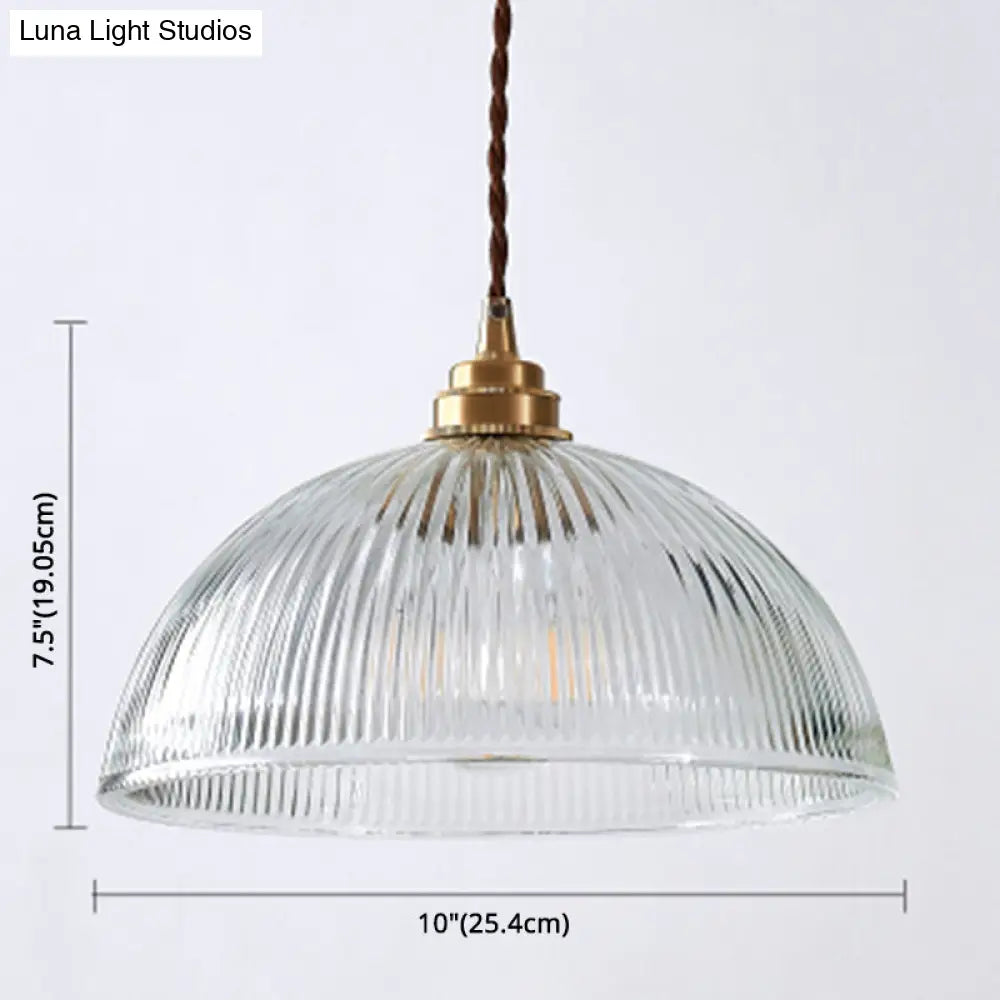 Retro Industrial Pendant Lighting - 1 Light Prismatic Glass Dome - Perfect for Living Room