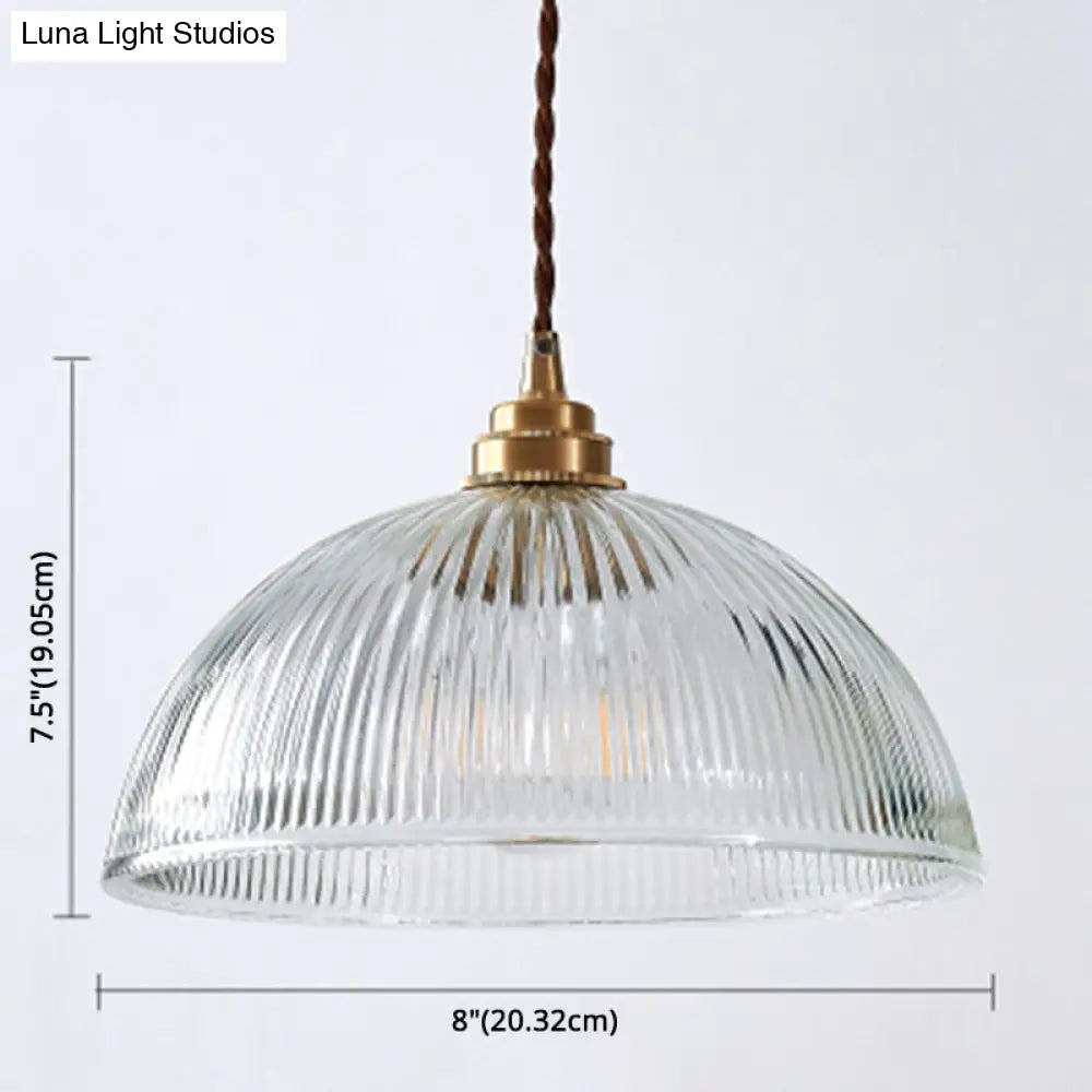 Retro Industrial Pendant Lighting - 1 Light Prismatic Glass Dome - Perfect for Living Room