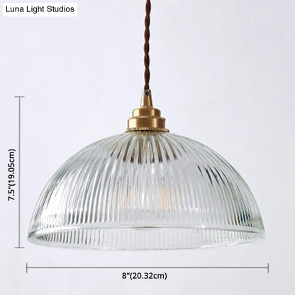 Retro Industrial Pendant Lighting - 1 Light Prismatic Glass Dome - Perfect for Living Room