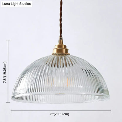 Retro Industrial Pendant Lighting - 1 Light Prismatic Glass Dome - Perfect for Living Room