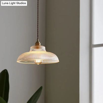 Retro Industrial Pendant Lighting - 1 Light Prismatic Glass Dome - Perfect for Living Room