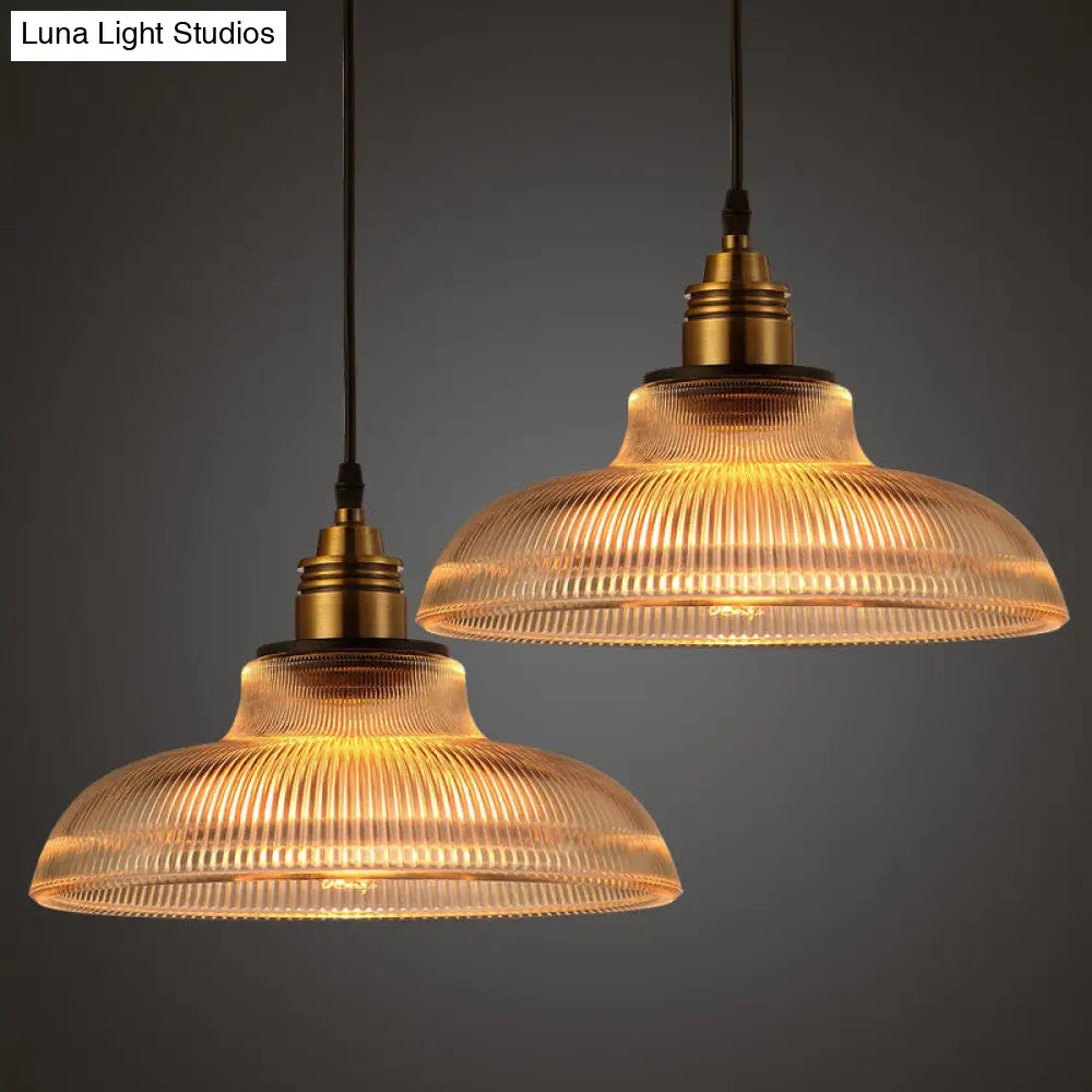 Retro Industrial Pendant Lighting - 1 Light Prismatic Glass Dome - Perfect for Living Room