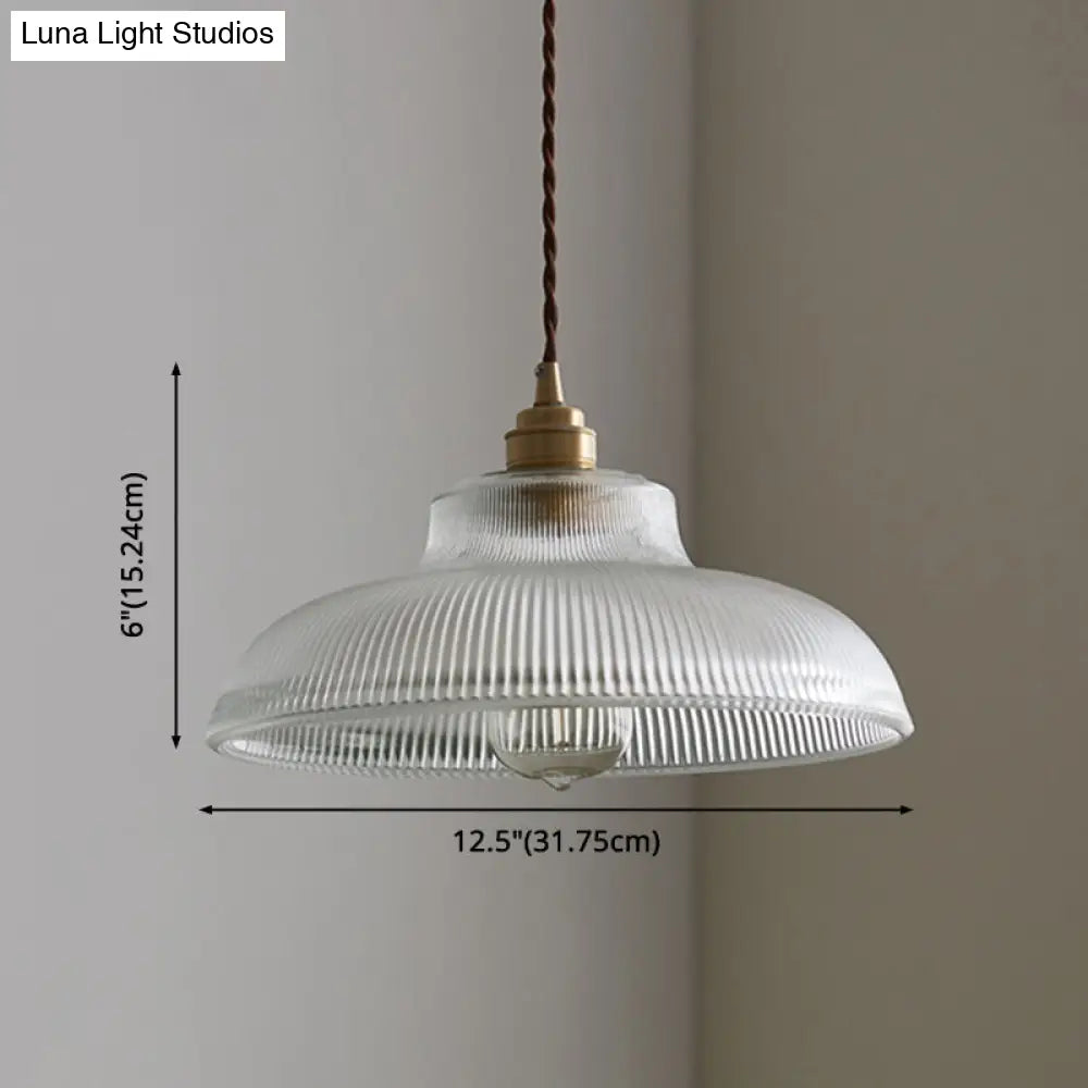 Retro Industrial Pendant Lighting - 1 Light Prismatic Glass Dome - Perfect for Living Room