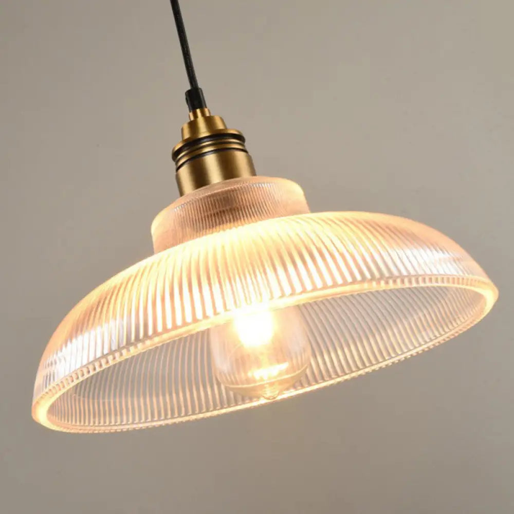 Retro Industrial Pendant Lighting - 1 Light Prismatic Glass Dome - Perfect for Living Room