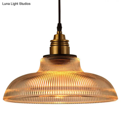 Retro Industrial Ribbed Glass Dome Pendant Lamp - 1-Light Design for Restaurants