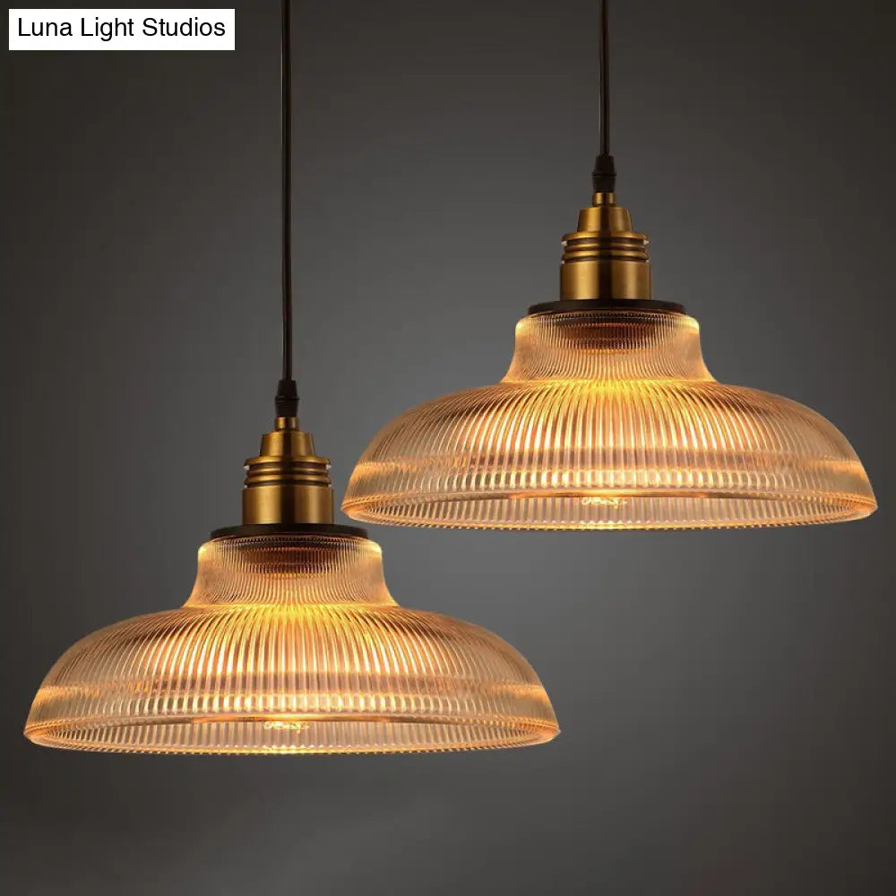 Retro Industrial Ribbed Glass Dome Pendant Lamp - 1-Light Design for Restaurants