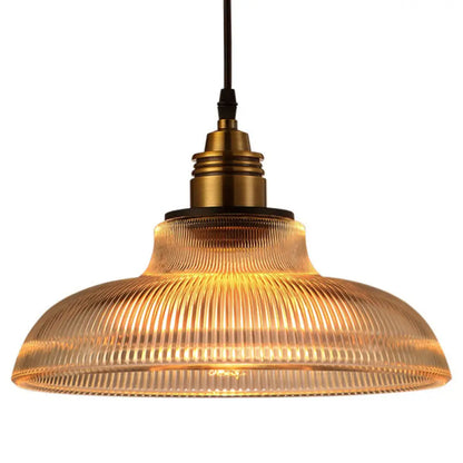 Retro Industrial Ribbed Glass Dome Pendant Lamp - 1-Light Design for Restaurants