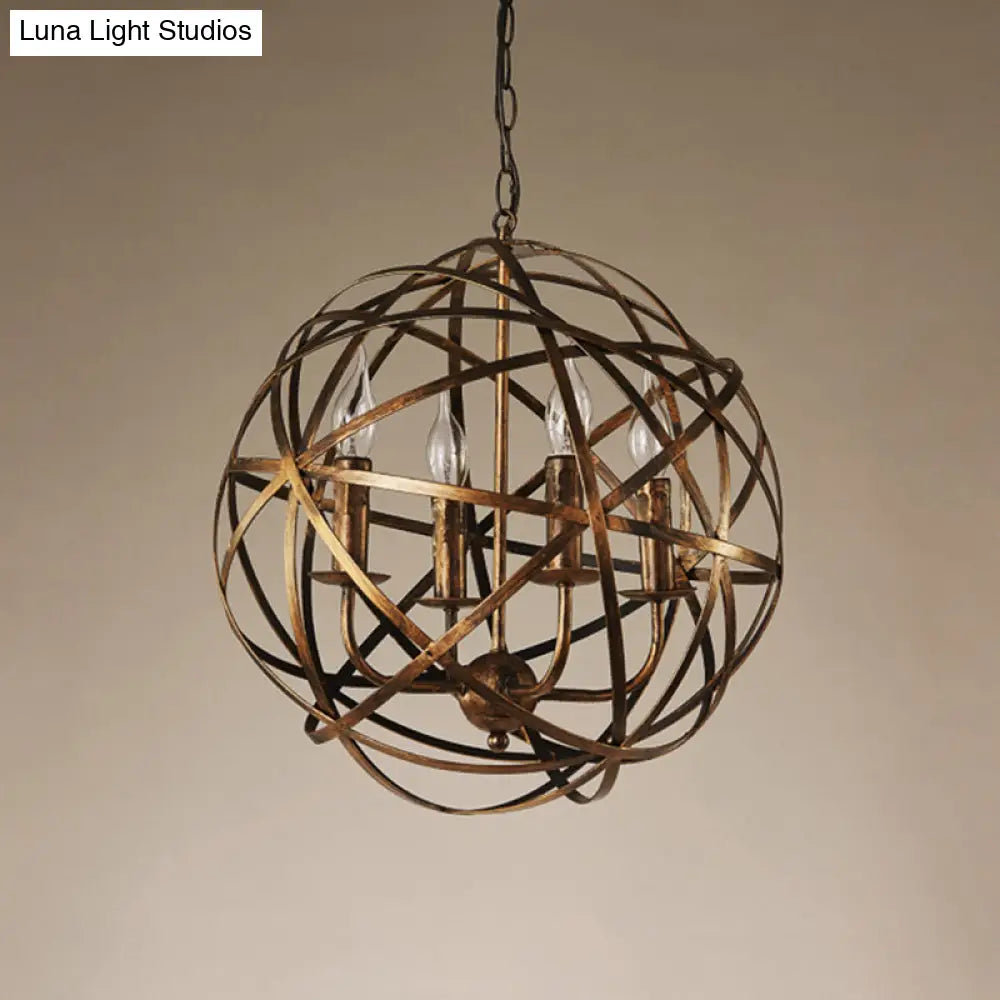 Retro Industrial Round Cage Chandelier - 4 Light Metal Pendant