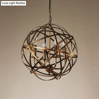 Retro Industrial Round Cage Chandelier - 4 Light Metal Pendant