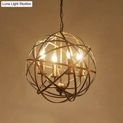 Retro Industrial Round Cage Chandelier - 4 Light Metal Pendant