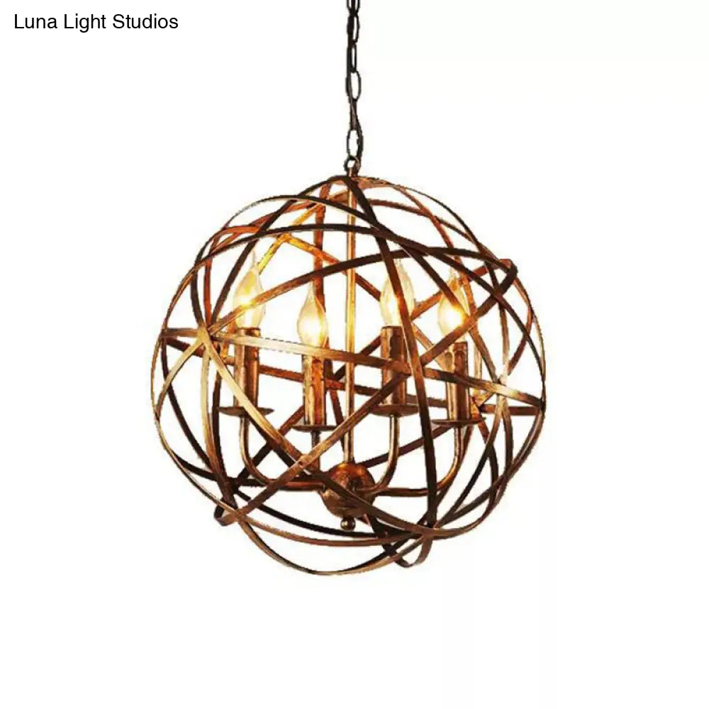 Retro Industrial Round Cage Chandelier - 4 Light Metal Pendant