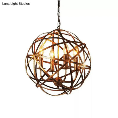 Retro Industrial Round Cage Chandelier - 4 Light Metal Pendant