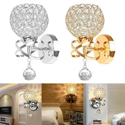 Retro industrial silver and gold crystal wall lamp with spherical design and dangling faceted pendant for living room decorbites crystal wall