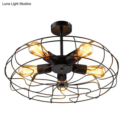 DecorBites™ DecorBites™ Retro Industrial Style Basket Cage Ceiling Mount Chandelier - 5 Light Fixture for Hallway - Metal Semi Flush