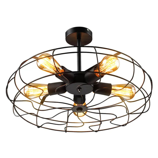 DecorBites™ DecorBites™ Retro Industrial Style Basket Cage Ceiling Mount Chandelier - 5 Light Fixture for Hallway - Metal Semi Flush