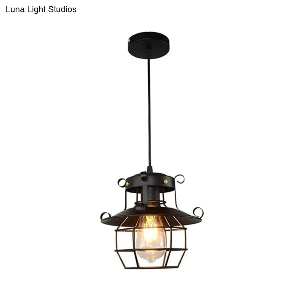 Retro Industrial Style Metal Pendant Light for Restaurants - 1-Light Lantern Ceiling Pendant