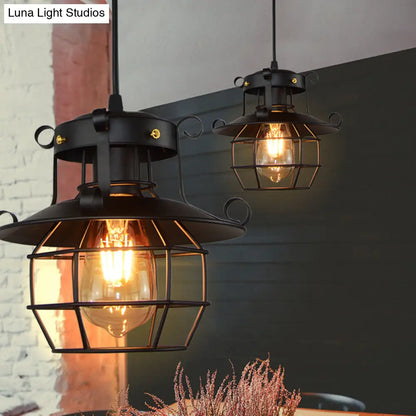 Retro Industrial Style Metal Pendant Light for Restaurants - 1-Light Lantern Ceiling Pendant