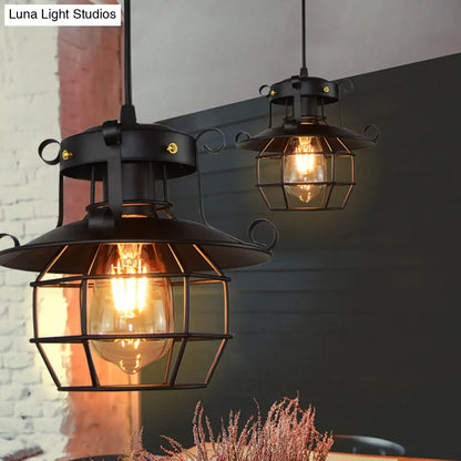 Retro Industrial Style Metal Pendant Light for Restaurants - 1-Light Lantern Ceiling Pendant