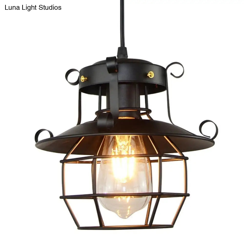 Retro Industrial Style Metal Pendant Light for Restaurants - 1-Light Lantern Ceiling Pendant