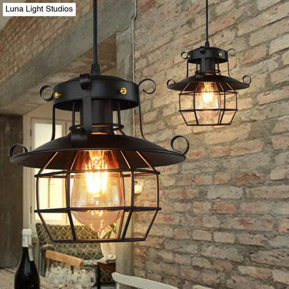 Retro Industrial Style Metal Pendant Light for Restaurants - 1-Light Lantern Ceiling Pendant