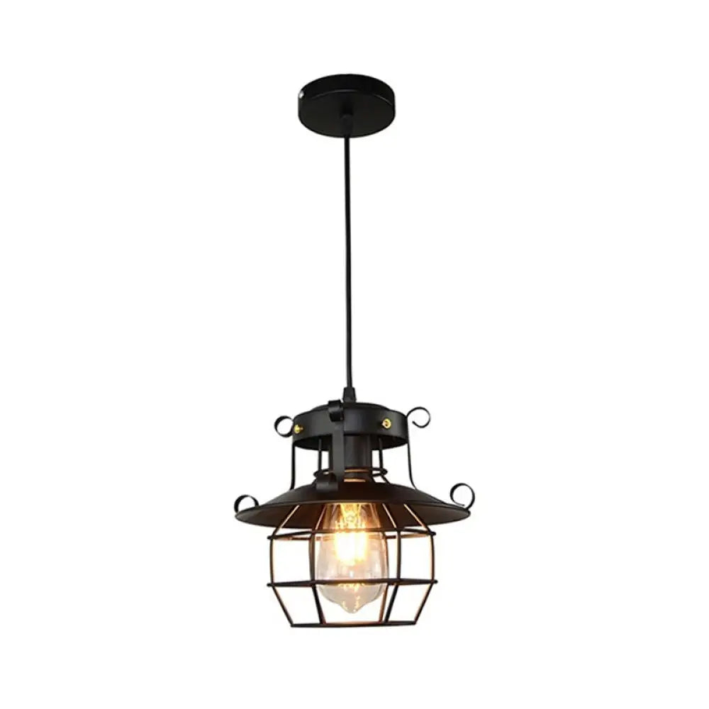 Retro Industrial Style Metal Pendant Light for Restaurants - 1-Light Lantern Ceiling Pendant