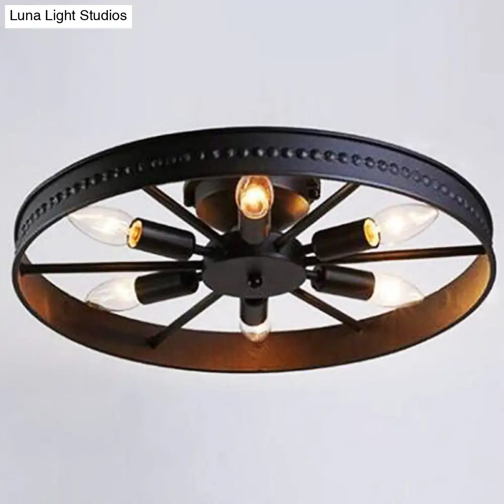 DecorBites™ DecorBites™ Retro Industrial Style Semi Flush Chandelier - 6 Light Metal Ceiling Mount for Living Room