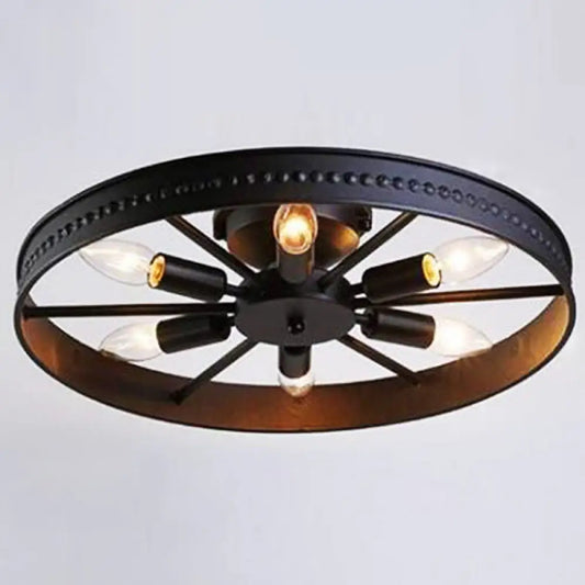 DecorBites™ DecorBites™ Retro Industrial Style Semi Flush Chandelier - 6 Light Metal Ceiling Mount for Living Room