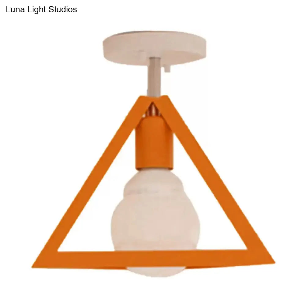 DecorBites™ DecorBites™ Retro Industrial Wire Cage Ceiling Light with Triangle Shade - 1 Head Metal Lamp in Black/Grey/White