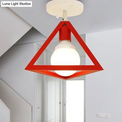 DecorBites™ DecorBites™ Retro Industrial Wire Cage Ceiling Light with Triangle Shade - 1 Head Metal Lamp in Black/Grey/White