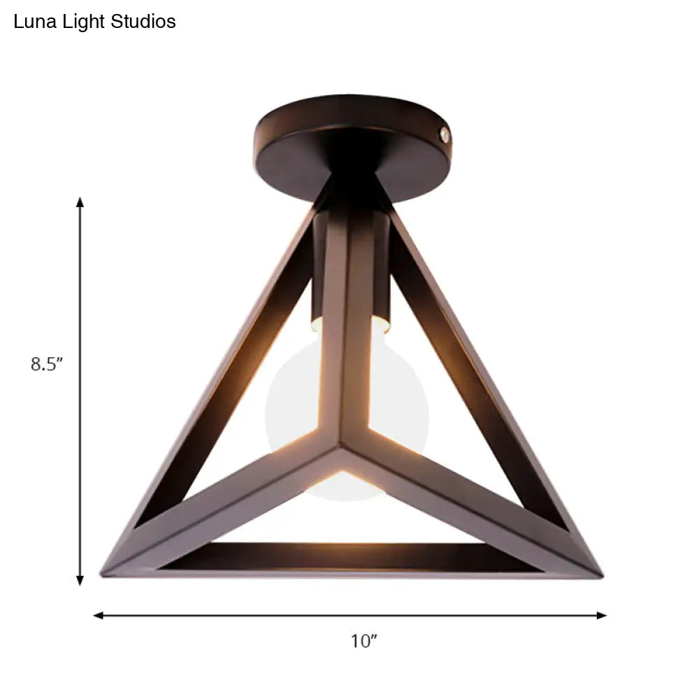 DecorBites™ DecorBites™ Retro Industrial Wire Cage Ceiling Light with Triangle Shade - 1 Head Metal Lamp in Black/Grey/White