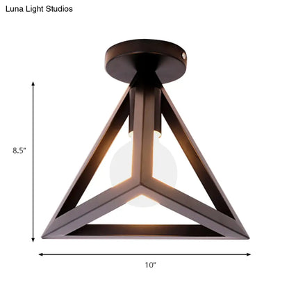 DecorBites™ DecorBites™ Retro Industrial Wire Cage Ceiling Light with Triangle Shade - 1 Head Metal Lamp in Black/Grey/White