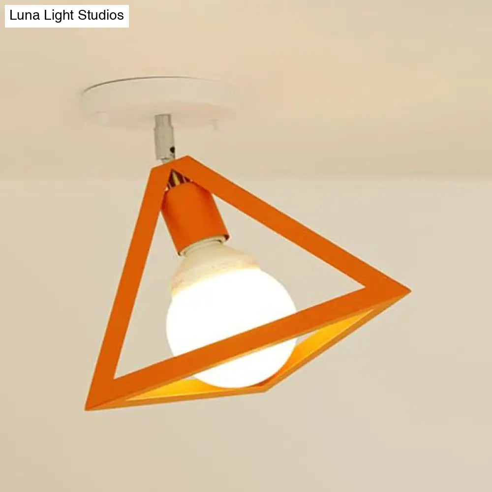 DecorBites™ DecorBites™ Retro Industrial Wire Cage Ceiling Light with Triangle Shade - 1 Head Metal Lamp in Black/Grey/White