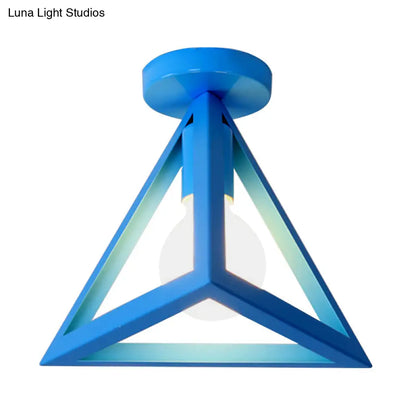 DecorBites™ DecorBites™ Retro Industrial Wire Cage Ceiling Light with Triangle Shade - 1 Head Metal Lamp in Black/Grey/White