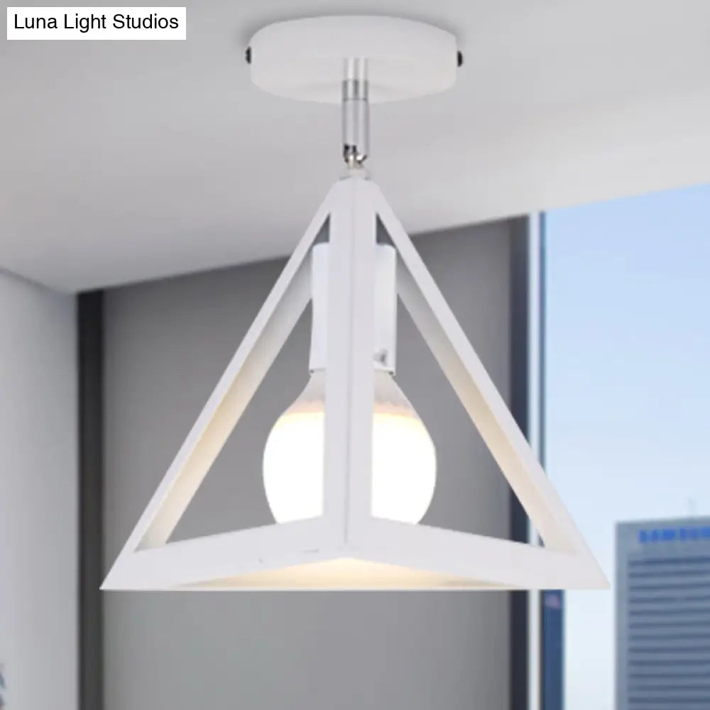 DecorBites™ DecorBites™ Retro Industrial Wire Cage Ceiling Light with Triangle Shade - 1 Head Metal Lamp in Black/Grey/White