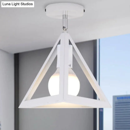 DecorBites™ DecorBites™ Retro Industrial Wire Cage Ceiling Light with Triangle Shade - 1 Head Metal Lamp in Black/Grey/White