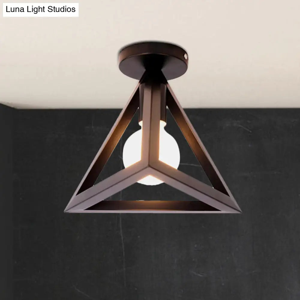 DecorBites™ DecorBites™ Retro Industrial Wire Cage Ceiling Light with Triangle Shade - 1 Head Metal Lamp in Black/Grey/White