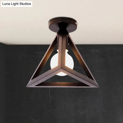 DecorBites™ DecorBites™ Retro Industrial Wire Cage Ceiling Light with Triangle Shade - 1 Head Metal Lamp in Black/Grey/White