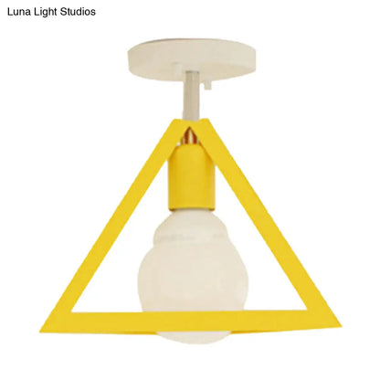 DecorBites™ DecorBites™ Retro Industrial Wire Cage Ceiling Light with Triangle Shade - 1 Head Metal Lamp in Black/Grey/White