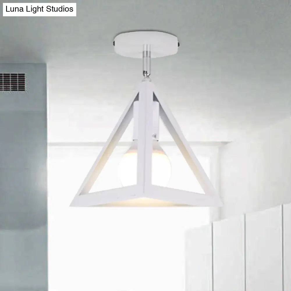 DecorBites™ DecorBites™ Retro Industrial Wire Cage Ceiling Light with Triangle Shade - 1 Head Metal Lamp in Black/Grey/White