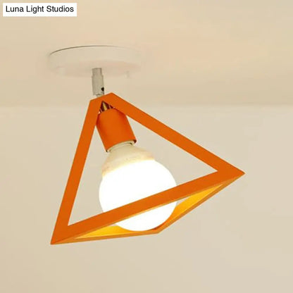 DecorBites™ DecorBites™ Retro Industrial Wire Cage Ceiling Light with Triangle Shade - 1 Head Metal Lamp in Black/Grey/White