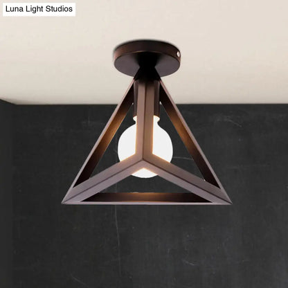 DecorBites™ DecorBites™ Retro Industrial Wire Cage Ceiling Light with Triangle Shade - 1 Head Metal Lamp in Black/Grey/White