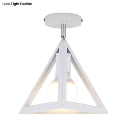 DecorBites™ DecorBites™ Retro Industrial Wire Cage Ceiling Light with Triangle Shade - 1 Head Metal Lamp in Black/Grey/White