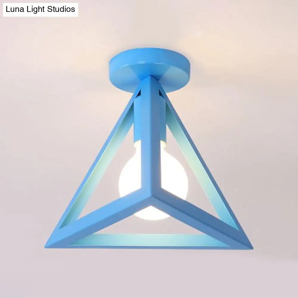 DecorBites™ DecorBites™ Retro Industrial Wire Cage Ceiling Light with Triangle Shade - 1 Head Metal Lamp in Black/Grey/White